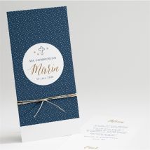 Menu communion Relief personnalisable - Couleur Bleu, Beige et Blanc - 10 x 21 cm - Monfairepart