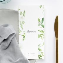 Menu communion Ornements personnalisable - Couleur Vert et Blanc - 10 x 21 cm - Monfairepart
