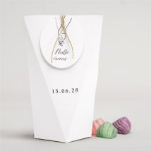 Boîte surprise mariage Belle Esquisse personnalisable - Couleur Blanc - boîte de 4 x 4 cm d'épaisseur et 11 cm de hauteur - Monfairepart