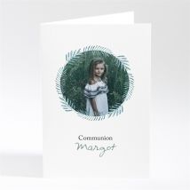 Menu communion Aquarelle sacrée personnalisable - Couleur Vert, Bleu et Blanc - 10 x 14,5 cm - Monfairepart