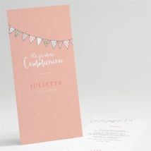 Menu communion Banderoles de fanions personnalisable - Couleur Rose et Blanc - 10 x 21 cm - Monfairepart
