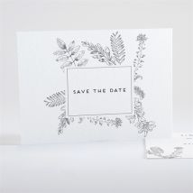 Save the Date mariage Gravure florale personnalisable - Couleur Bleu, Noir et Blanc et Gris - 14,5 x 10,5 cm - Monfairepart