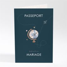 Faire-part mariage Notre Passeport personnalisable - Couleur Bleu - 10 x 14,5 cm - Monfairepart