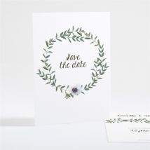 Save the Date mariage Couronne d'olivier personnalisable - Couleur Vert, Noir et Blanc - 10,5 x 14,5 cm - Monfairepart
