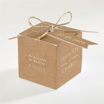 Boîte de dragées mariage Kraft épuré personnalisable - Couleur Marron/Kraft - 4,5 cm - Monfairepart