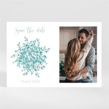 Save the Date mariage Tourbillonnant personnalisable - Couleur Vert/Bleu, Blanc et Gris - 13,8 x 9,5 cm - Monfairepart