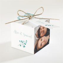 Boîte de dragées mariage Tourbillonnant personnalisable - Couleur Vert/Bleu, Blanc et Gris - 4,5 cm - Monfairepart