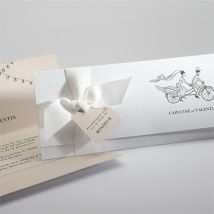 Faire-part mariage Vélo au vent ! personnalisable - Couleur Beige et Blanc - 21 x 9,2 cm - Monfairepart
