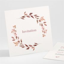 Carton d'invitation mariage Noblesse personnalisable - Couleur Rouge/Rose et Beige et Marron - 9,5 x 9,5 cm - Monfairepart