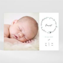 Faire-part naissance Dans sa couronne magnet personnalisable - Couleur Vert/Bleu, Noir et Blanc et Gris - 13,8 x 9,5 cm - Monfairepart