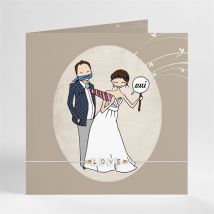 Faire-part mariage Illustrations Humour bracelet personnalisable - Couleur Marron - 13,5 x 13,5 cm - Monfairepart