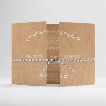 Faire-part mariage Bohème écolo ficelle personnalisable - Couleur Beige, Marron et Blanc/Kraft - 14,5 x 10,5 cm fermé - Monfairepart