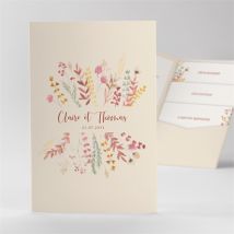 Faire-part mariage Élégance Champêtre pocketfold personnalisable - Couleur Beige/Multicolore - 17cm x 11,4cm fermé - Monfairepart