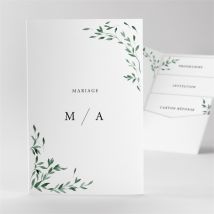 Faire-part mariage L'olivier pocketfold personnalisable - Couleur Vert et Blanc - 17cm x 11,4cm fermé - Monfairepart