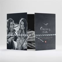 Faire-part mariage Retro original ficelle personnalisable - Couleur Noir/Ardoise - 14,5 x 10,5 cm fermé - Monfairepart