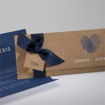 Faire-part mariage Uniques Empreintes pochette personnalisable - Couleur Bleu, Beige et Marron/Kraft - 21 x 9,2 cm - Monfairepart