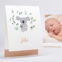 Faire-part naissance Koala carte pliée personnalisable - Couleur Vert et Gris - 10 x 15 cm - Monfairepart