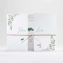 Faire-part mariage Le fil d'une histoire 2 volets personnalisable - Couleur Vert et Blanc - 14,5 x 10,5 cm fermé - Monfairepart