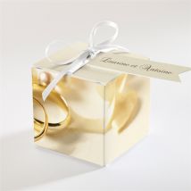 Boîte de dragées mariage Alliances fond crème personnalisable - Couleur Jaune/Beige, Marron et Blanc - 4,5 cm - Monfairepart
