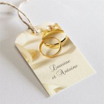 Etiquette mariage Alliances fond crème personnalisable - 4 x 6 cm - Monfairepart