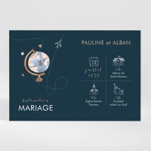 Faire-part mariage Notre Passeport Magnet personnalisable - Couleur Bleu et Marron - 13,8 x 9,5 cm - Monfairepart
