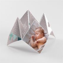 Faire-part de baptême Colombe et banderoles origami personnalisable - Couleur Vert/Bleu, Blanc et Gris - 20,9 x 20,9 cm - Monfairepart