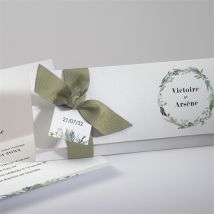 Faire-part mariage Délicate Aquarelle pochette personnalisable - Couleur Vert - 21 x 9,2 cm - Monfairepart