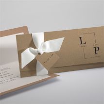 Faire-part mariage Liés pochette personnalisable - Couleur Beige et Marron/Kraft - 21 x 9,2 cm - Monfairepart