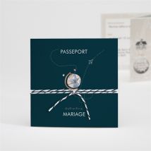 Faire-part mariage Notre Passeport accordéon personnalisable - Couleur Bleu - 10 x 10 cm - Monfairepart