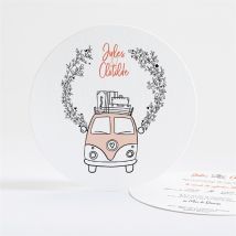 Faire-part mariage Douceur Champetre rond personnalisable - Couleur Rose, Orange et Blanc - 13,5 cm - Monfairepart