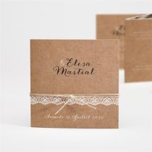 Faire-part mariage Kraft et dentelle accordéon personnalisable - Couleur Marron/Kraft - 10 x 10 cm - Monfairepart