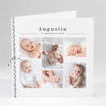 Faire-part naissance Éclat Minimaliste carré plié personnalisable - Couleur Noir, Blanc et Blanc - 13,5 x 13,5 cm - Monfairepart