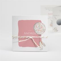 Faire-part naissance Poésie aimantée accordéon personnalisable - Couleur Rose et Beige, Blanc et Gris - 10 x 10 cm - Monfairepart