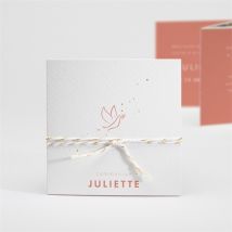 Faire-part communion Colombe dorée accordéon personnalisable - Couleur Rose, Orange et Blanc - 10 x 10 cm - Monfairepart