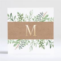 Faire-part de baptême Kraft végétal dorure personnalisable - Couleur Doré/Kraft - 13,5 x 13,5 cm - Monfairepart