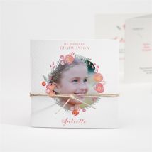 Faire-part communion Couronne aquarelle accordéon personnalisable - Couleur Rose, Orange et Blanc - 10 x 10 cm - Monfairepart