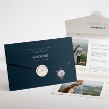 Faire-part mariage Notre Passeport enveloppe personnalisable - Couleur Bleu et Beige - 11,8 x 17,4 cm - Monfairepart