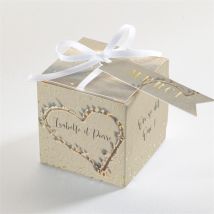 Boîte de dragées mariage Dans le Sable dorure personnalisable - Couleur Beige/Doré - 4,5 cm - Monfairepart