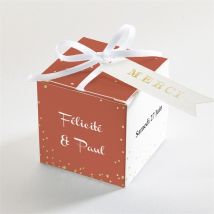 Boîte de dragées mariage Fleurs d'automne dorure personnalisable - Couleur Rouge/Orange, Marron et Blanc et Doré - 4,5 cm - Monfairepart