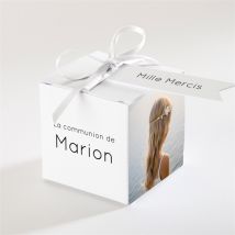 Boîte de dragées communion Cadeau de Communion cube personnalisable - Couleur Noir, Blanc et Blanc - 4,5 cm - Monfairepart