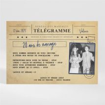 Invitation anniversaire de mariage 20 ans de bonheur magnet personnalisable - Couleur Bleu, Beige et Marron/Kraft - 13,8 x 9,5 cm - Monfairepart
