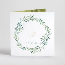 Faire-part de baptême Feuilles et Or dorure personnalisable - Couleur Vert/Doré - 15 x 15 cm - Monfairepart