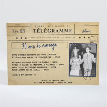 Invitation anniversaire de mariage 20 ans de bonheur personnalisable - Couleur Bleu, Beige et Marron/Kraft - 13,8 x 9,5 cm - Monfairepart
