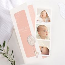 Faire-part de baptême Lapin Baptême photomaton personnalisable - Couleur Rose - 21 cm x 9 cm fermé - Monfairepart