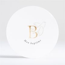 Faire-part de baptême Initiales d'or carte ronde personnalisable - Couleur Beige et Blanc et Doré - 13,5 cm - Monfairepart