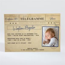 Faire-part de baptême Télégramme Baptême simple personnalisable - Couleur Marron/Kraft - 13,8 x 9,5 cm - Monfairepart