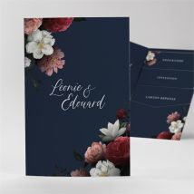 Faire-part mariage Fleurs de Nuit pocketfold personnalisable - Couleur Bleu - 17cm x 11,4cm fermé - Monfairepart