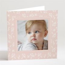 Faire-part naissance Simple Cadre et photo Gaufrage personnalisable - Couleur Rose - 13,5 x 13,5 cm - Monfairepart
