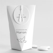 Boîte de dragées communion Cadeau de Communion Étui - Couleur Noir & Blanc/Blanc - boîte de 4 x 4 cm d'épaisseur et 11 cm de hauteur - Monfairepart