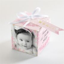 Boîte de dragées baptême Petite Tendresse dorure personnalisable - Couleur Rose et Doré - 4,5 cm - Monfairepart